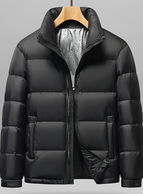 花花公子男士短款立领羽绒服黑色加厚保暖面包服休闲外套挺阔有型