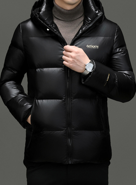 花花公子冬季新款黑色羽绒服男短款加厚休闲潮流连帽外套保暖上衣