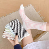 条纹袜子女款 春夏ins潮中筒袜无骨2026新款 长筒袜透气月子袜