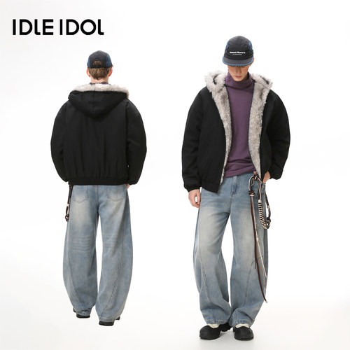 美式座山雕情侣保暖连帽棉服