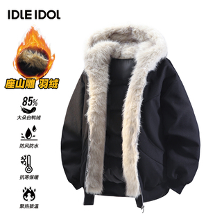 Idle Idol美式复古座山雕羽绒服男士冬季新款毛领棉袄外套女上衣
