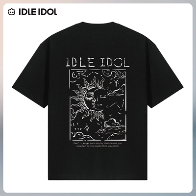 Idle Idol日月交辉男士T恤短袖夏季新款圆领百搭情侣宽松休闲上衣