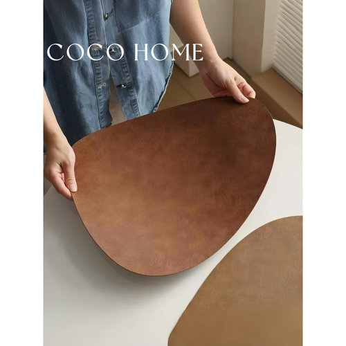 COCO 牛皮纹双面皮革餐垫茶杯垫防水防油餐桌垫西餐厅隔热垫杯垫