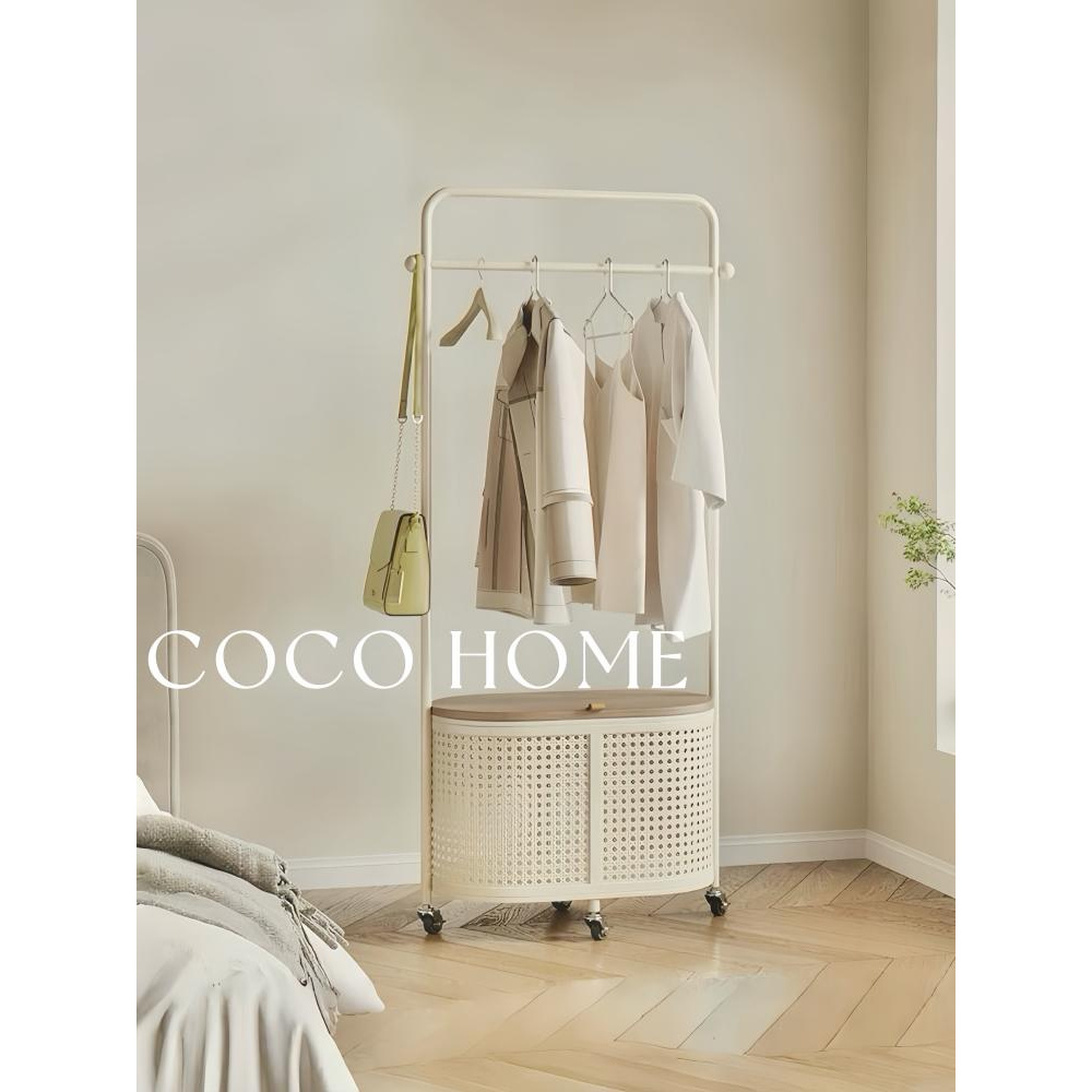 COCO铁艺法式奶油风衣架卧室落地移动衣架置物收纳床头柜衣架