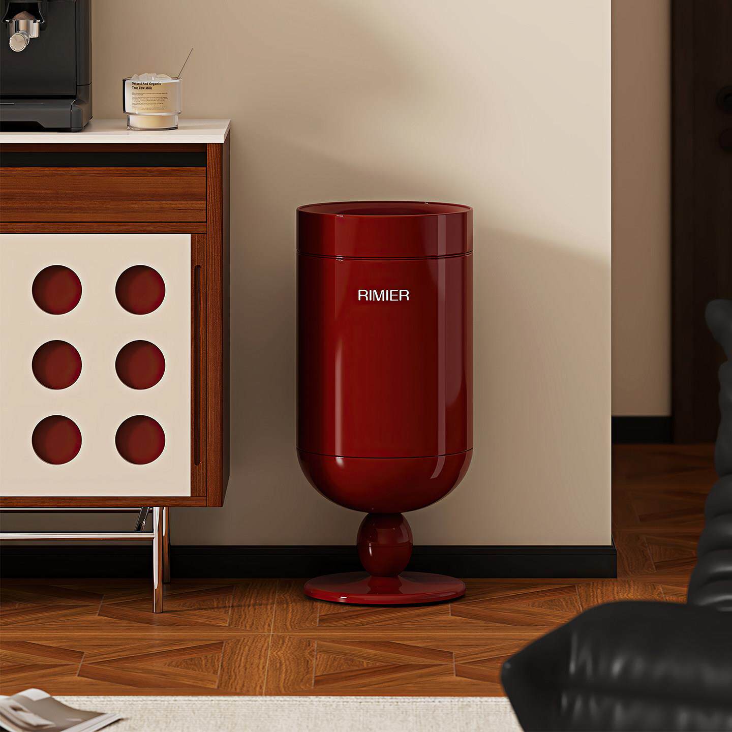 COCO不锈钢垃圾桶中古风红色高颜值家用办公室客厅卧室无盖桶