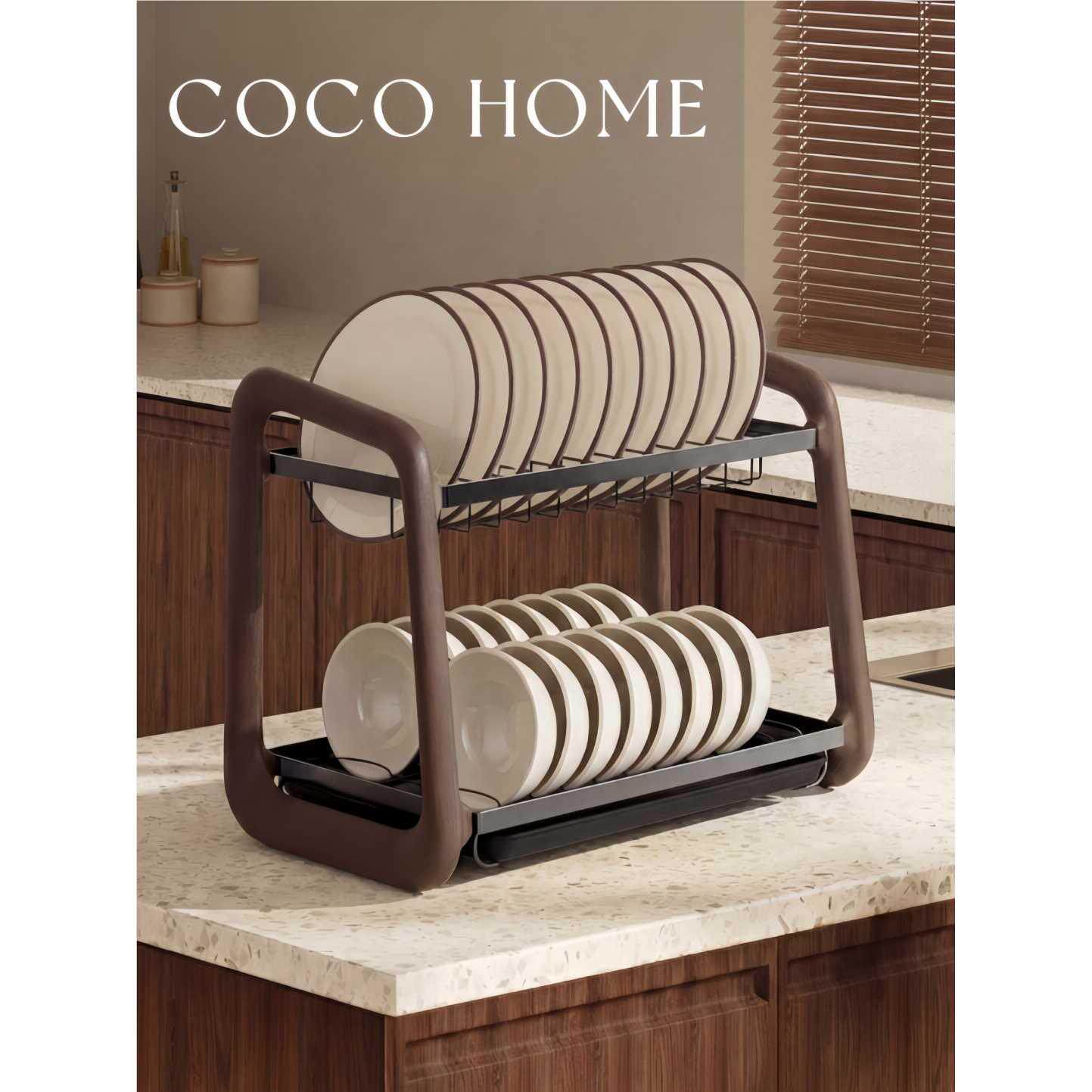 COCO 中古风厨房碗碟收纳架沥水架台面多功能置物架碗盘碗柜碗架
