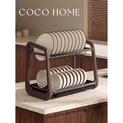COCO 中古风厨房碗碟收纳架沥水架台面多功能置物架碗盘碗柜碗架