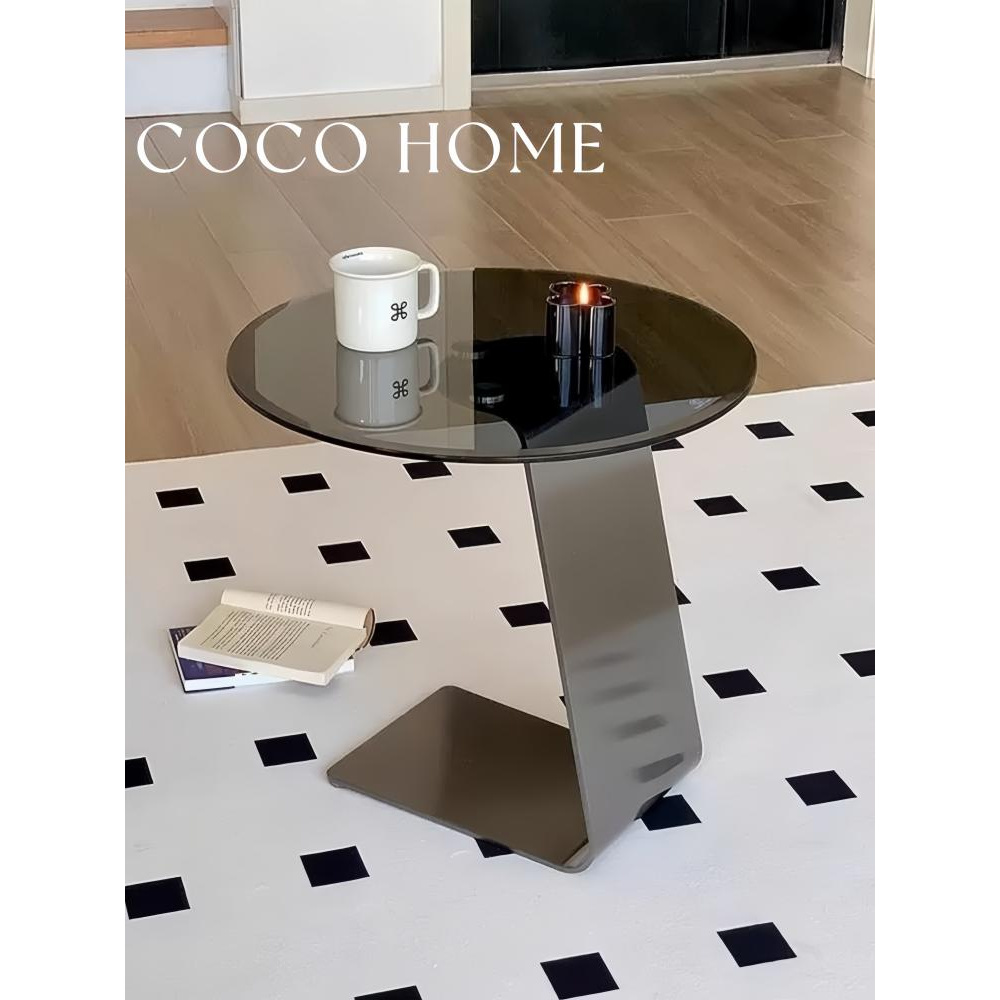 COCO 钢化玻璃茶几客厅沙发意式边几轻奢简约高级圆桌创意角几 ·
