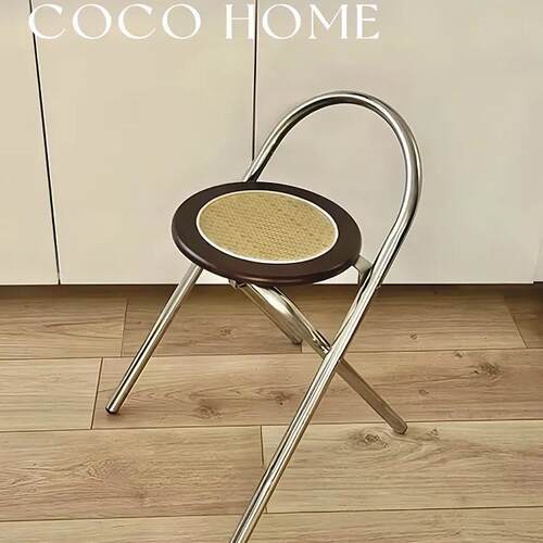 COCO 中古藤编折叠椅家用阳台餐椅设计师款侘寂风咖啡椅餐厅凳子