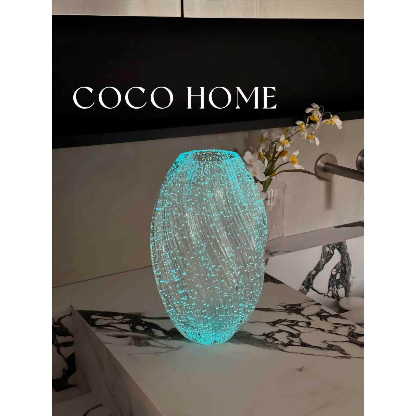 COCO 创意轻奢夜光麦芽糖花瓶高级插花玫瑰鲜花水培玻璃花瓶摆件