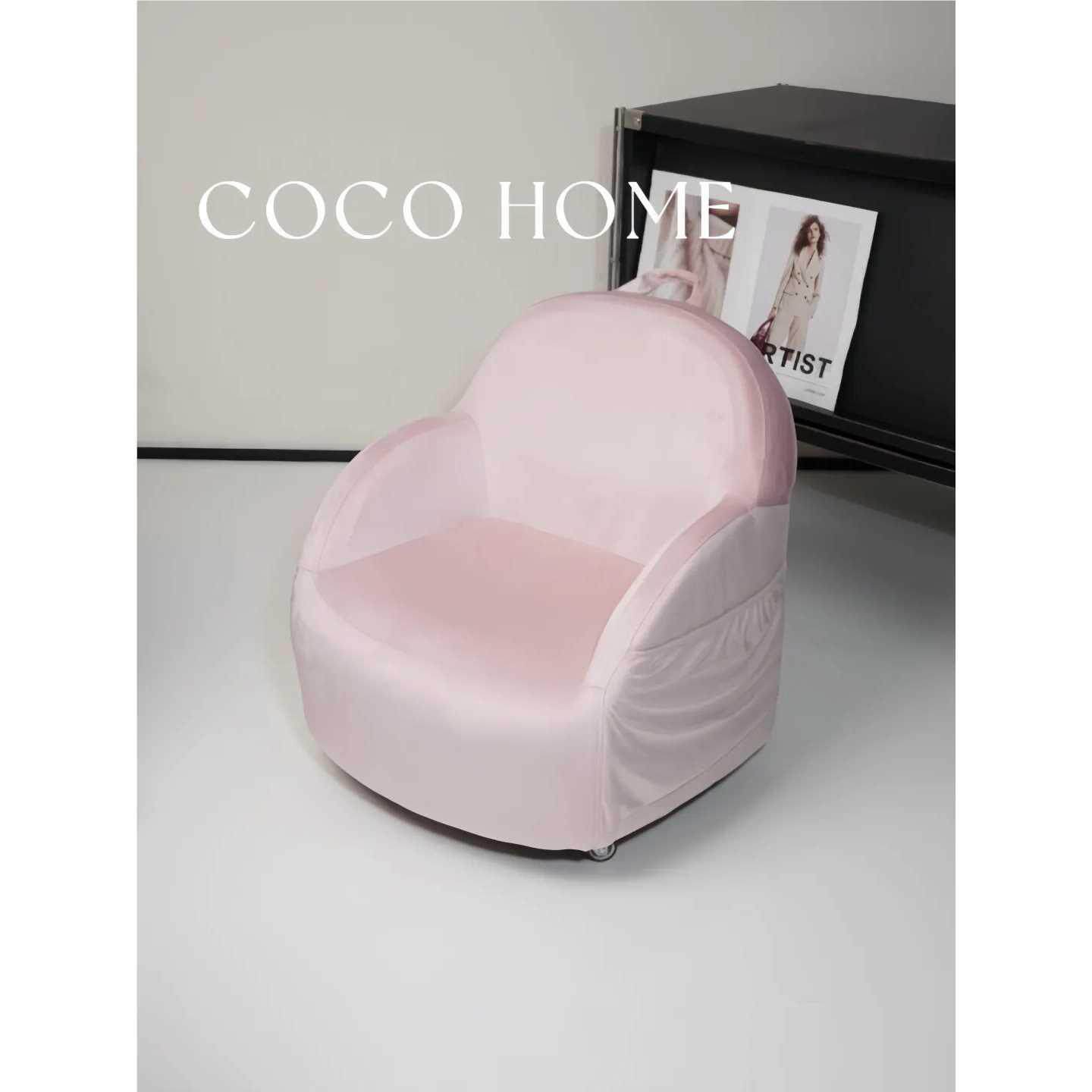 COCO 客厅家用溜溜凳宝宝矮凳轻奢高级移动软包凳滑轮换鞋凳