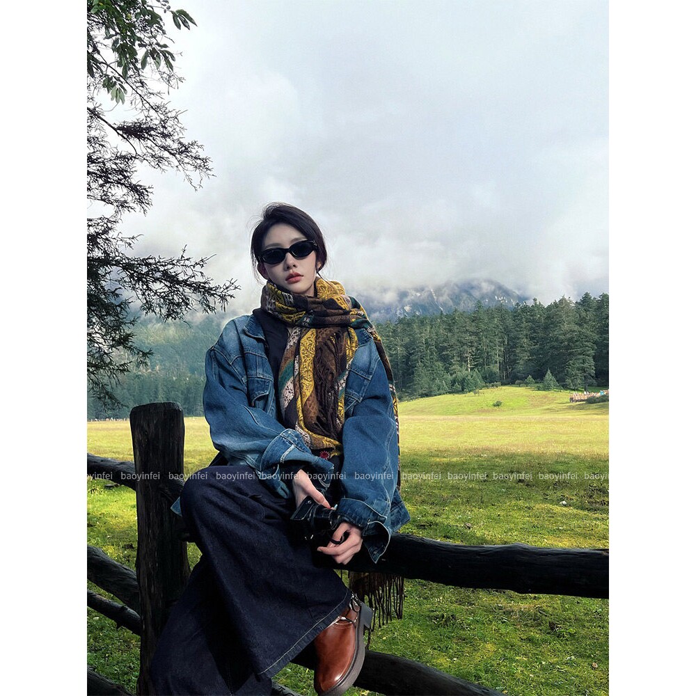 新疆云南草原旅游穿搭民族风披肩女外搭围巾高级感仿羊绒斗篷披风