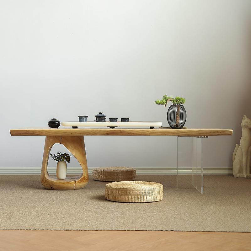 简约实木矮亚克力565444悬浮茶几客厅桌侘寂用茶风台原木炕桌家榻