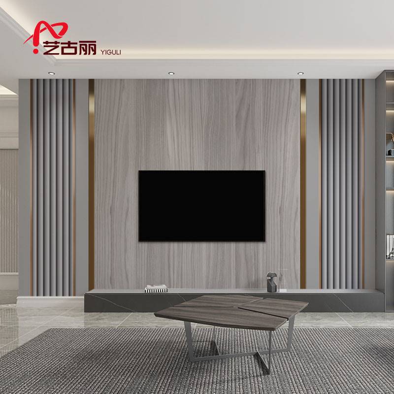 2022新款客厅沙发电视背景墙壁纸轻奢格栅线条木纹影视墙布壁画