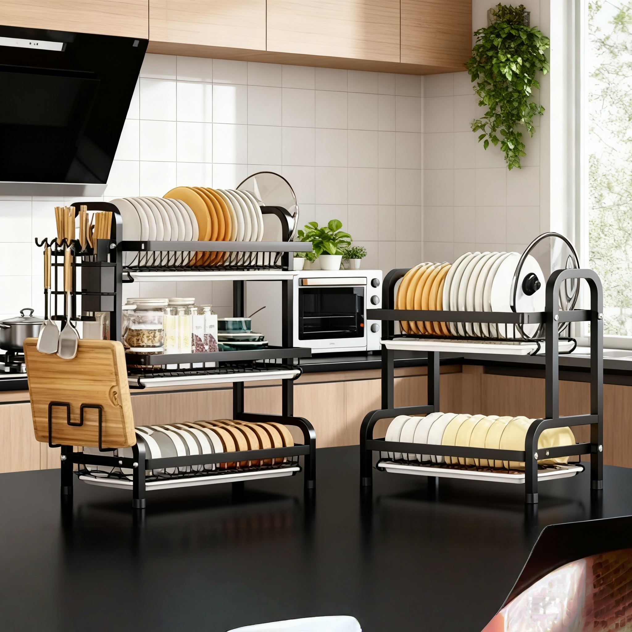 2025新款不锈钢厨房置物架碗碟收纳架台面沥水多功能碗筷收纳架子