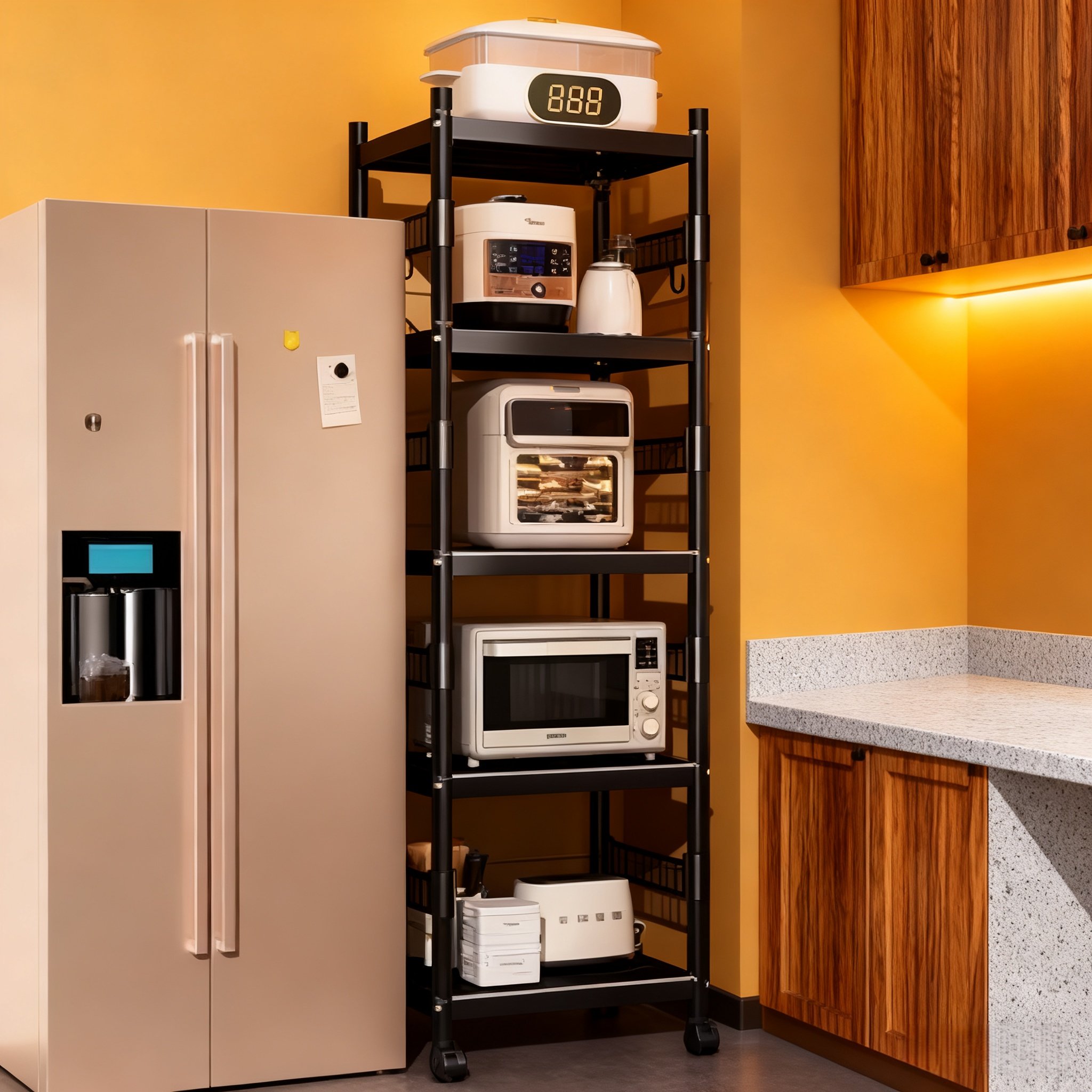 2025新款厨房置物架落地多层微波炉烤箱收纳架移动加厚储物架带轮