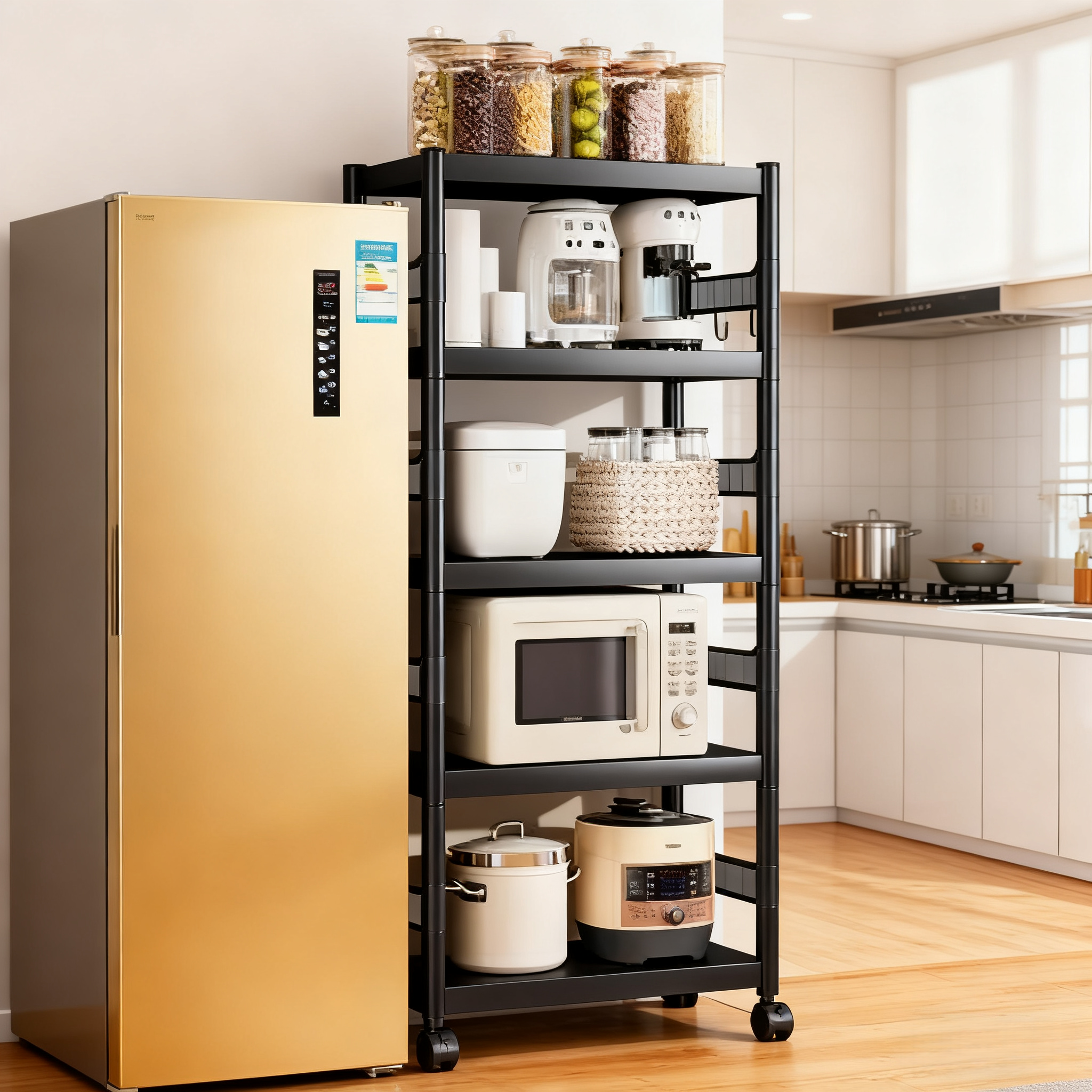 新型厨房置物架2025新款微波炉多层收纳架家用储物架落地式多功能