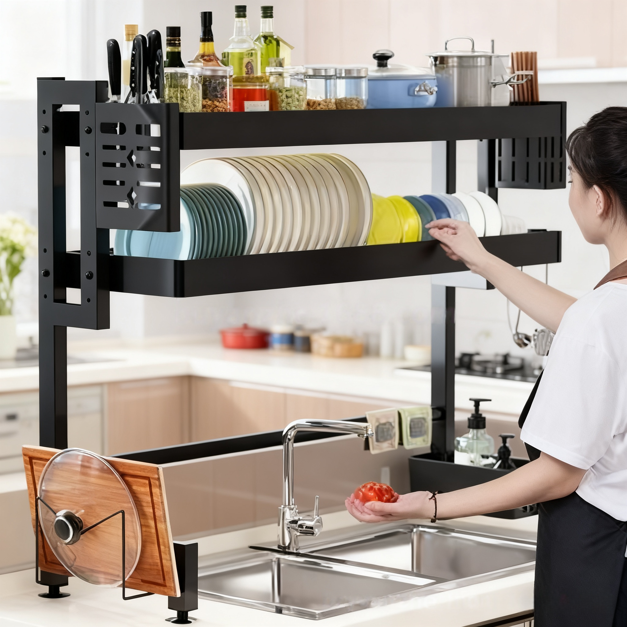 2025新款厨房水槽置物架多层收纳架碗碟架刀架筷子筒一体收纳神器