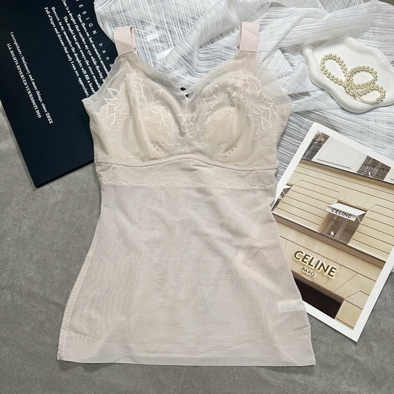 美体塑身衣超薄网纱收腹束腰文胸背心一体内衣女束身上衣显瘦夏季