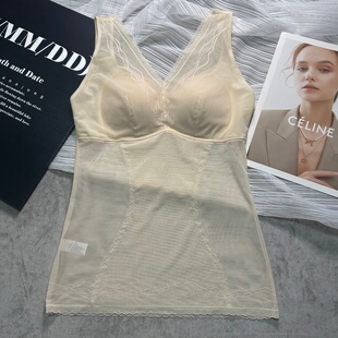 微压轻塑型美体塑身衣超薄网纱文胸背心打底一体内衣女士束身上衣