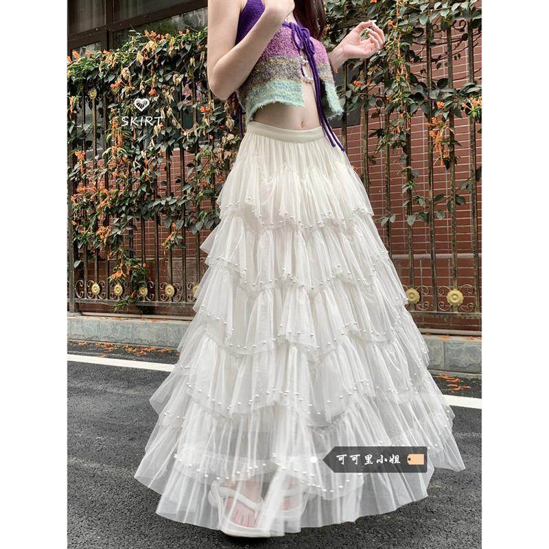 设计感重工层层纱钉珠设计半身裙2025夏季新款显瘦百搭蛋糕长裙女,女装/女士精品,半身裙,淘宝优惠券,粉丝福利购,淘宝优惠卷