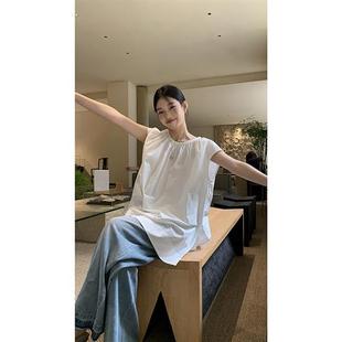 红人馆白色衬衫女夏季小衫女装法式衬衣气质设计小众辣妹无袖上衣