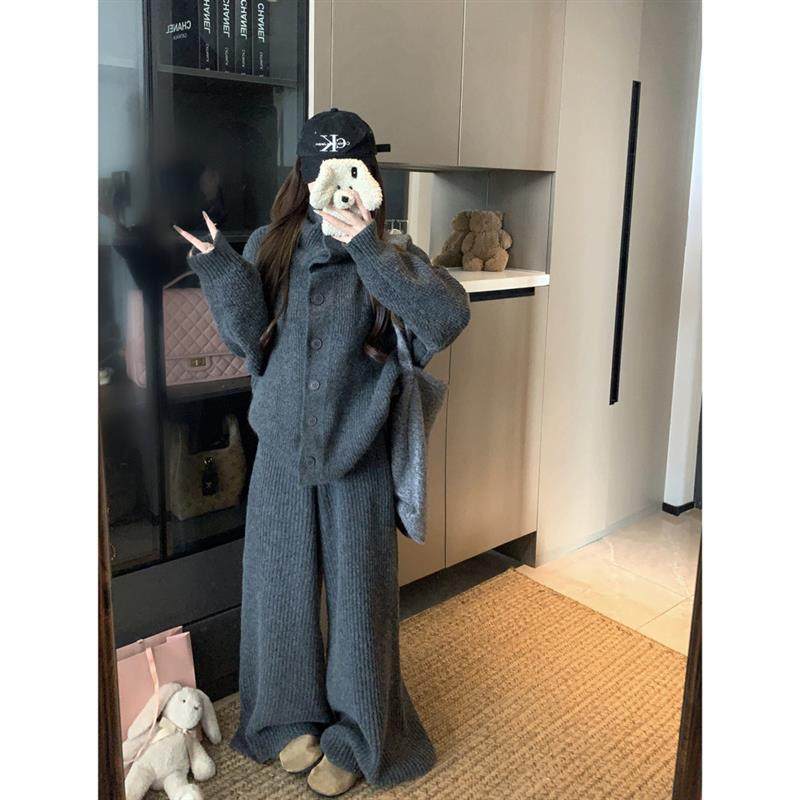 慵懒风穿搭高领宽松长袖毛衣针织阔腿长裤女2025秋冬新款时尚套装,女装/女士精品,时尚套装,淘宝优惠券,粉丝福利购,淘宝优惠卷