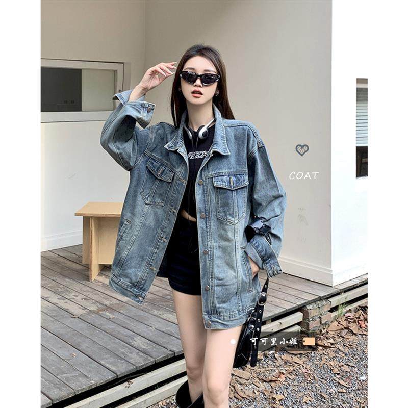 美式甜酷风牛仔长袖外套女秋季新款覆古BF翻领时尚百搭外搭上衣潮,女装/女士精品,短外套,淘宝优惠券,粉丝福利购,淘宝优惠卷
