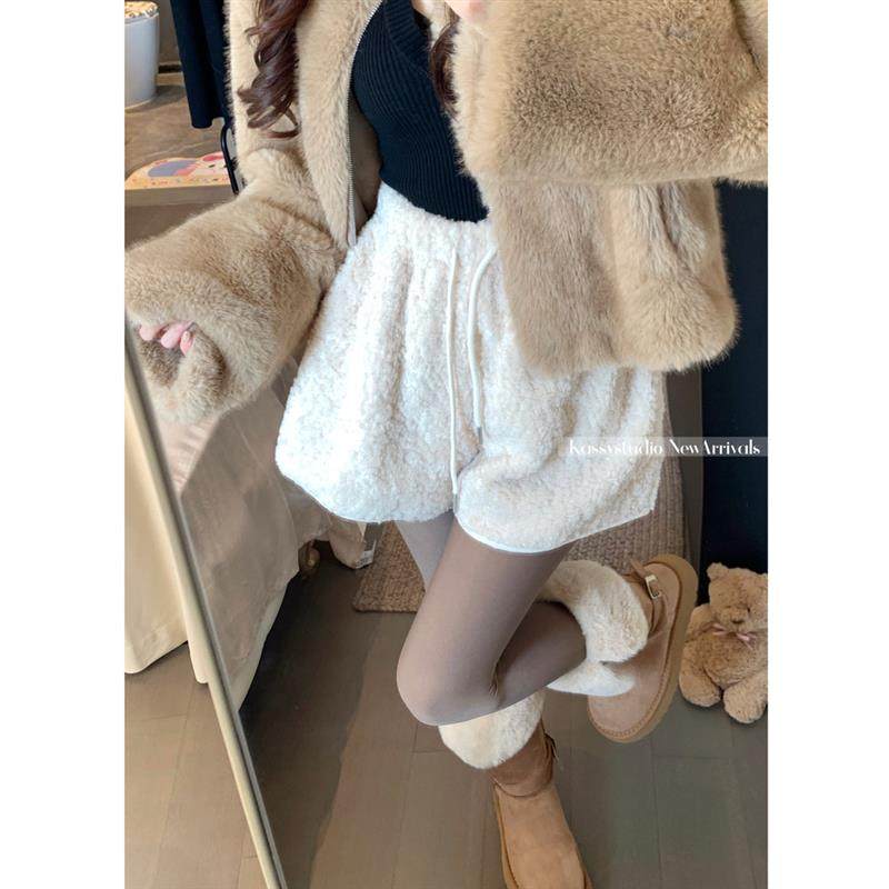 2025冬季新款慵懒风宽松高腰抽绳仿羊羔毛直筒裤阔腿裤休闲裤女潮,女装/女士精品,休闲裤,淘宝优惠券,粉丝福利购,淘宝优惠卷