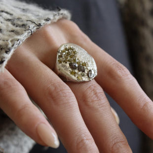 MOUNTMESU RoughDiamond Signet Ring钻石原石镶嵌戒指工匠银饰