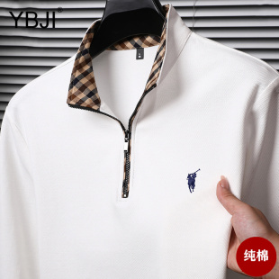 高端时尚 长袖 T恤新款 百搭立领半拉链打底衫 polo衫 男士 2025年秋季