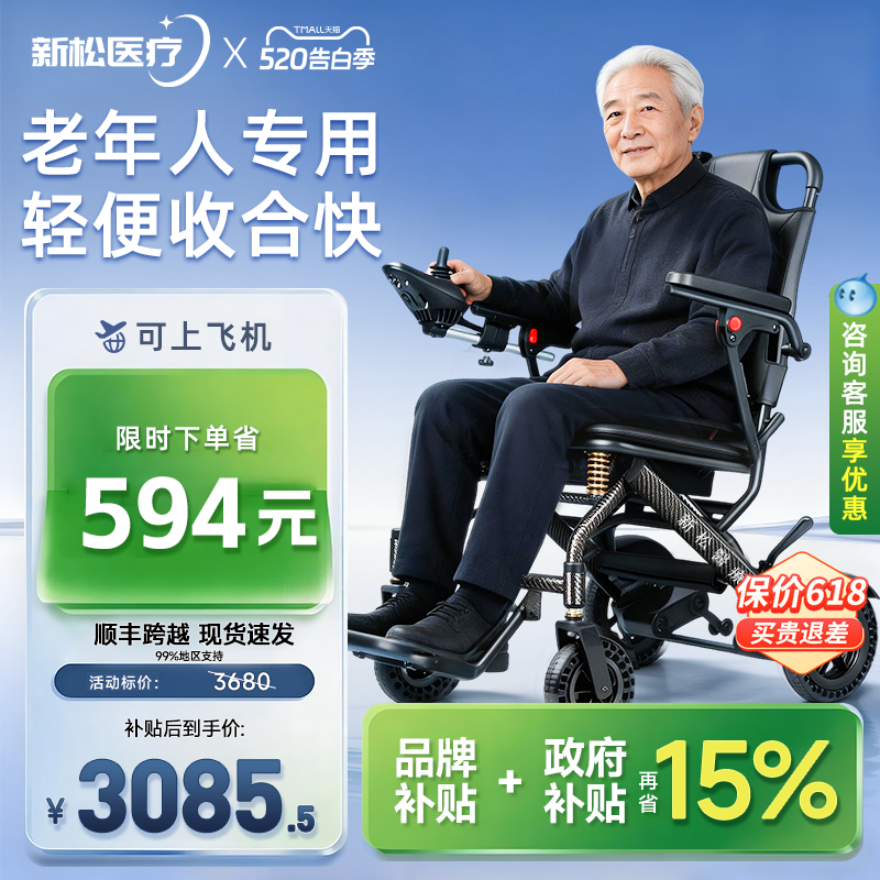 新松医疗电动轮椅智能全自动老人专用老年人残疾人折叠轻便代步车