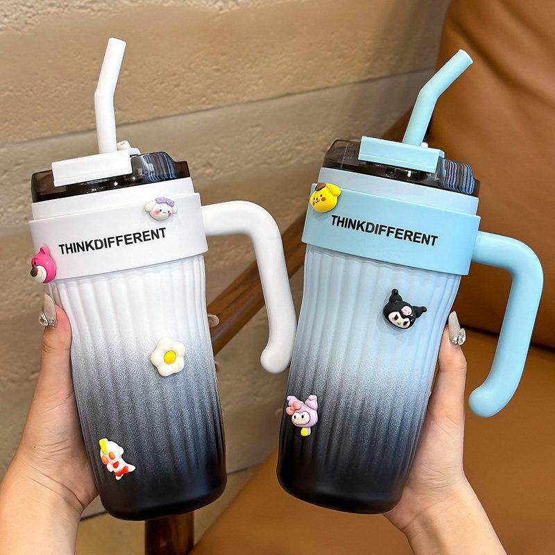 日本品质316不锈钢夏天保温保冷大容量吸管女生高颜值渐变咖啡杯