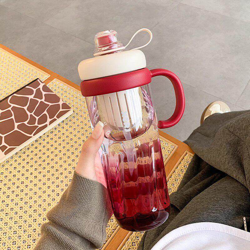 日本进口简约大容量水杯女生高颜值带吸管泡茶仓塑料水壶夏天杯子