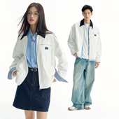 TGWALL「北雾」撞色翻领刺绣白色夹克工装 简约宽松情侣水洗外套