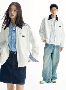 TGWALL「北雾」撞色翻领刺绣白色夹克工装简约宽松情侣水洗外套