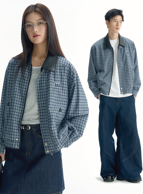 TGWALL「作曲家」格纹翻皮领刺绣老钱风复古短款廓形休闲夹克外套