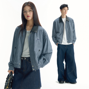 TGWALL「作曲家」格纹翻皮领刺绣春季 廓形休闲夹克外套 复古短款