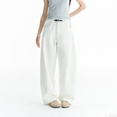 TGWALL「云野」白色阔腿长裤 子 休闲裤 弯刀裤 直通宽松纯棉男女四季