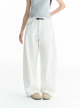 TGWALL「云野」白色阔腿长裤弯刀裤直通宽松纯棉男女四季休闲裤子
