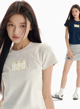 TGWALL「美好小方块」贴布绣修身短款正肩短袖韩系显瘦T恤上衣女