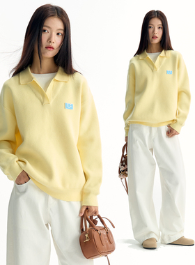 TGWALL「云朵泡芙」假两件翻领毛衣软糯慵懒刺绣学院针织衫女上衣