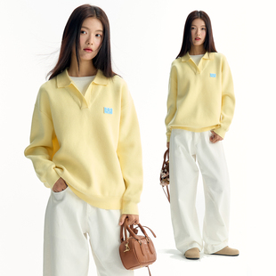 TGWALL「云朵泡芙」假两件翻领毛衣软糯慵懒刺绣学院针织衫 女上衣