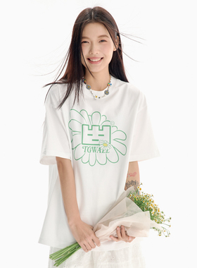 TGWALL「雏菊」印花宽松显瘦休闲纯棉上衣男女学院韩系短袖白T恤