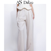 DALIO25秋冬休闲通勤醋酸垂坠长裤 宽松百搭珠光米色气质阔腿裤