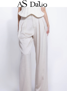 AS DALIO25秋冬休闲通勤醋酸垂坠长裤宽松百搭珠光米色气质阔腿裤