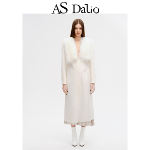 毛呢外套 纯澳毛皮草羊毛大衣女不对称系带长款 DALIO设计师款