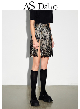 AS DALIO蕾丝手工压褶醋酸百褶半身裙性感高开衩原创设计气质短裙