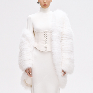 Dalio不对称皮草外套设计师高级斜肩气质大衣 ｜AS 沈月 谢娜同款