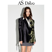 张赫煊同款 DALIO重磅丝毛原创印花廓形女士宽松西服外套